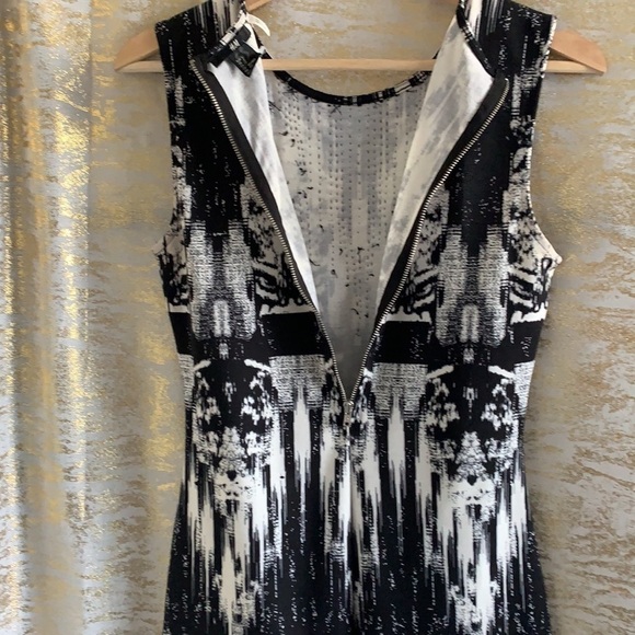 H&M Black & White Bodycon Stretch Shift Dress With Studs Size S - Picture 7 of 13